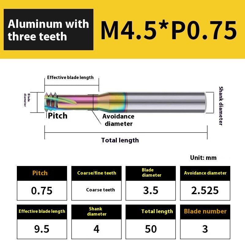 2136-65° aluminum with colorful thread milling cutter lengthened single tooth three-tooth full thread machining center tungsten carbide milling cutter M3M4M5 Shandong Denso Pricision Tools Co.,Ltd.